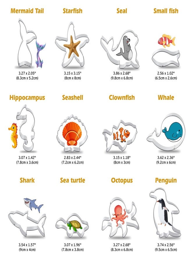 FACATH Marine Animals Cookie Cutter Set, 12 Piece Under the Sea Cookie Cutter Set, Stainless Steel Biscuit Cutters Molds with Shark, Starfish, Seahorse, Octopus, Seal, Turtle and Mermaid Tail Shapes - Image 2