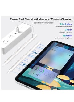 Generic Magnetic Wireless Charging Stylus Pen with Fast Charging Type-C 2nd Generation Tilt Sensitivity Charging Screen Palm Rejection Function Free Tip Compatible with iPad Pro 11 White  - Image 2