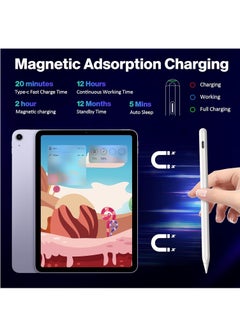 Generic Magnetic Wireless Charging Stylus Pen with Fast Charging Type-C 2nd Generation Tilt Sensitivity Charging Screen Palm Rejection Function Free Tip Compatible with iPad Pro 11 White  - Image 5