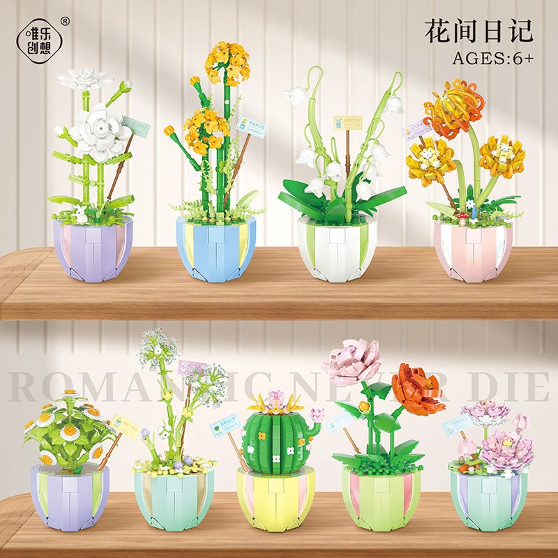 Weile Chuangxiang Brick Also Mini Particle Building Blocks Bouquet Potted Ornaments Girls Assembled Toys Kidsren'S Holiday Gifts - Image 2