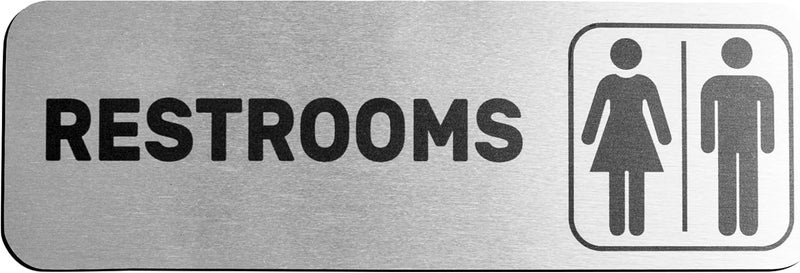GLOBE ROCKET Brushed Aluminum Restrooms Sign - Image 1