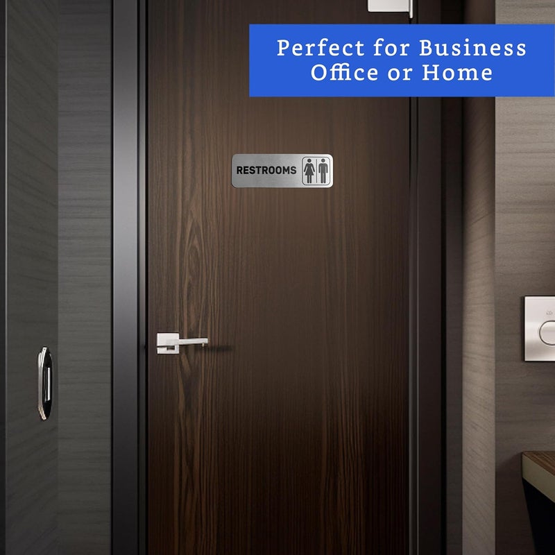 GLOBE ROCKET Brushed Aluminum Restrooms Sign - Image 5