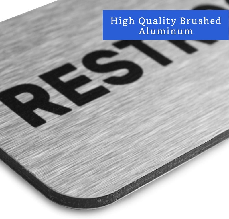 GLOBE ROCKET Brushed Aluminum Restrooms Sign - Image 3
