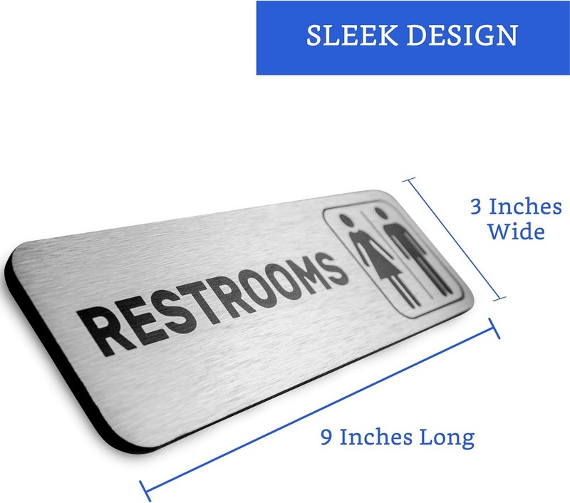 GLOBE ROCKET Brushed Aluminum Restrooms Sign - Image 2