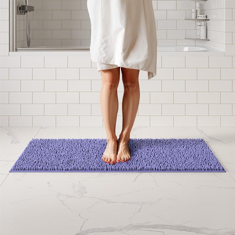ITSOFT Plush Bathroom Rug 47x21 Absorbent Machine Washable Non Slip Chenille Bath Mats Quick Dry Bathmat Bath Rugs for Bath Shower Bedroom or Door Mat Lavender