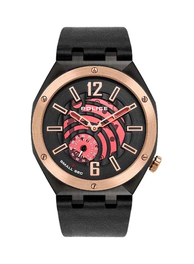 بوليس ساعة يد رجالية جلد مستديرة 44 ملم - أسود