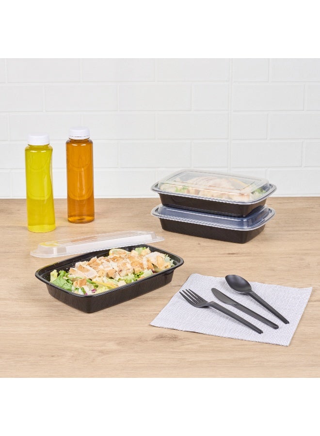 Restaurantware Asporto Microwavable To-Go Container - BPA Free PP Rectangular Take Out Food Container with Clear Plastic Lid - Catering & take out - 28 oz - Black - Plastic - Disposable - 100ct Box  - Image 3