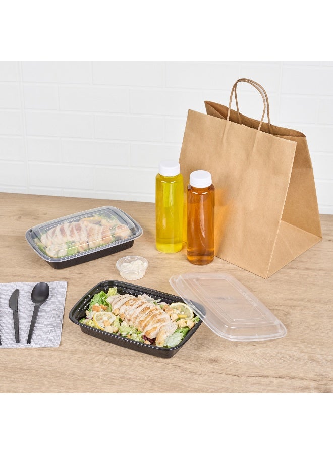 Restaurantware Asporto Microwavable To-Go Container - BPA Free PP Rectangular Take Out Food Container with Clear Plastic Lid - Catering & take out - 28 oz - Black - Plastic - Disposable - 100ct Box  - Image 4