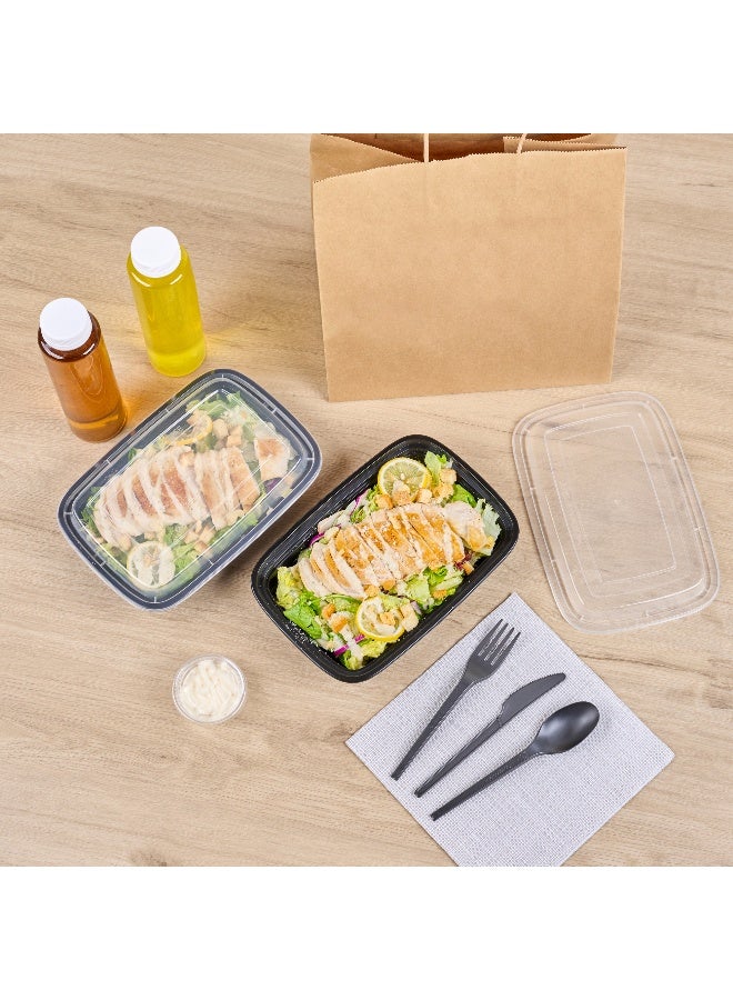 Restaurantware Asporto Microwavable To-Go Container - BPA Free PP Rectangular Take Out Food Container with Clear Plastic Lid - Catering & take out - 28 oz - Black - Plastic - Disposable - 100ct Box  - Image 5