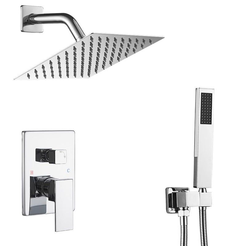 Heable Chrome Shower System with High Pressure 8 Rainfall Shower Head Handheld Shower head Bathroom Luxury Rain Mixer Shower Combo Set Wall Mounted Shower Faucet Roughin Valve and Trim Kit