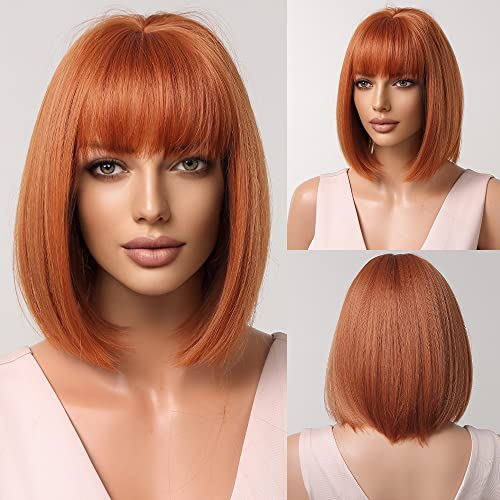 MAGQOO Auburn Red Copper Wig Women Dark Orange Bob Wigs Short Straight Dark Orange Wigs with Bangs Synthetic Heat Resistant Wig Cap Included - Image 1