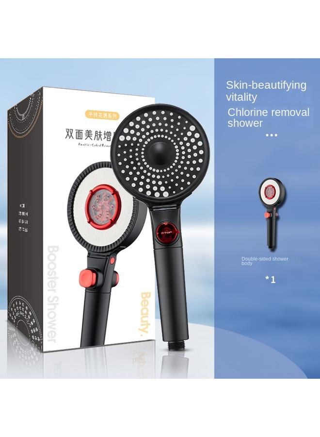 Bluejw European And American Black Wu Style Hand-held Water Purification Double-sided Shower Nozzle Pressurized Chlorine Removal And Skin Beauty Household Bathing Pressurized Shower Head  - Image 1