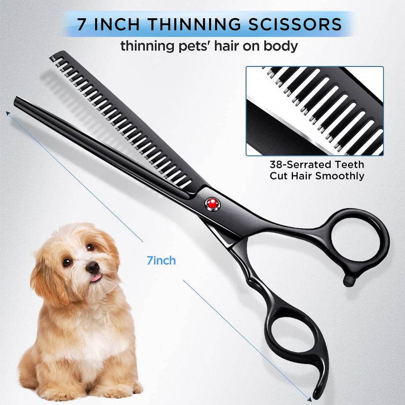 Gimars 7.0in Stainless Steel 6 in 1 Professional Dog Grooming Scissors Kit, Heavy 4CR Titanium Coated Straight & Thinning & Curved Shears & Comb Set for Dog & Cat Grooming - Image 2