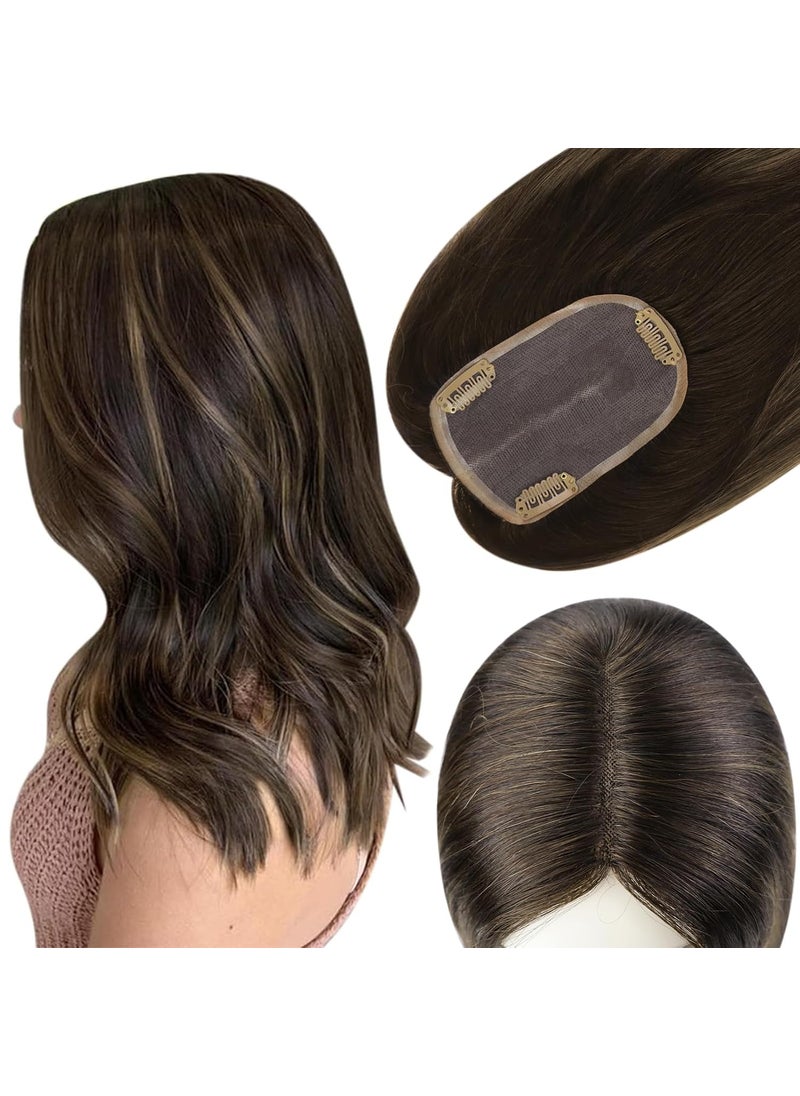 Full Shine Full Shine Human Hair Toppers For Women With Thinning Hair Hand Tied Extensions 3 * 5 Inch Hair Piece Darkest Brown To Ash Brown Remy Hair Extensions Real Human Hair Topper 16 Inch 