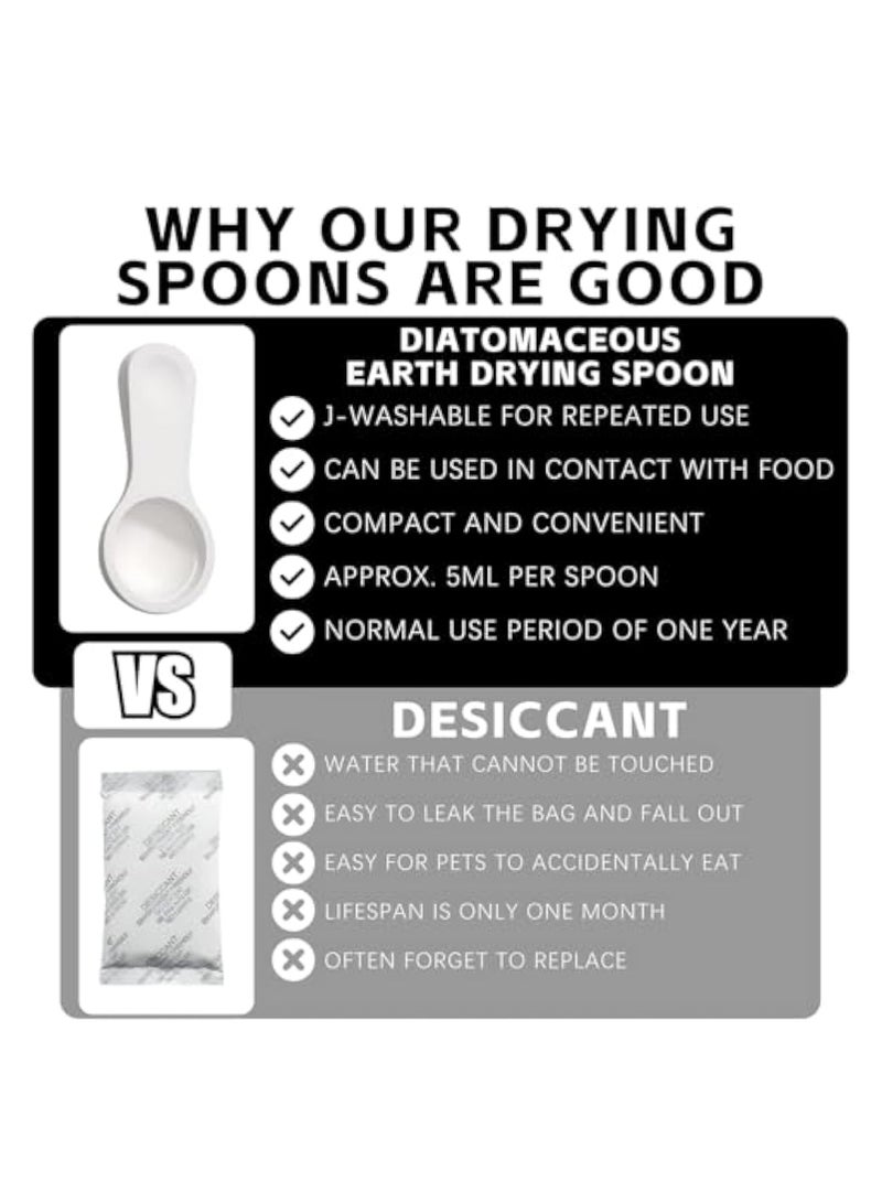 KASTWAVE ملعقتان 2 قطعة من الأرض الدياتومية، درجة غذائية، ملاعق صغيرة لبرطمانات التوابل، ماصات للرطوبة لتخزين الطعام، ملاعق عسل للشاي، مناسبة للحبوب، حبوب القهوة، الشاي، الأطعمة المجففة - Image 5