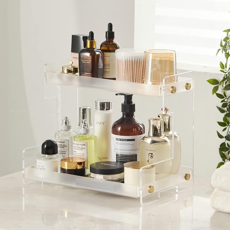 ffk Bathroom Organizer Countertop,2 Tier Bathroom Counter Organizer Kitchen Spice Rack Cosmetic Organizer,Countertop Storage Shelf for Bathroom, Kitchen, Living Room, Bedroom, Dressing Table - Image 1