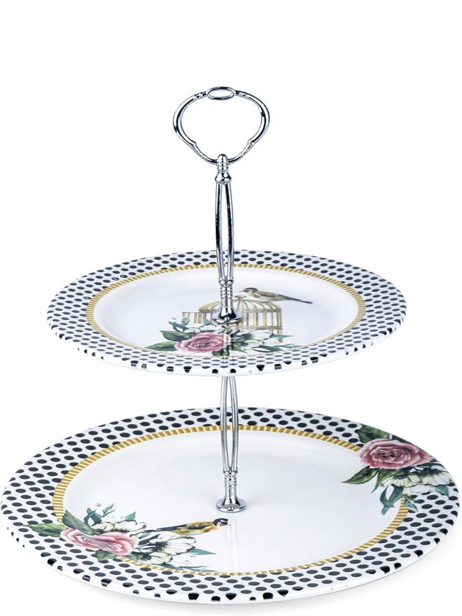 EDESSA Rosy Porcelain Ceramic 2-Tier Cake Stand, 20x27cm - Image 1
