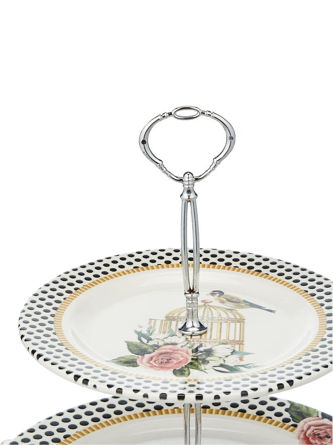 EDESSA Rosy Porcelain Ceramic 2-Tier Cake Stand, 20x27cm - Image 2