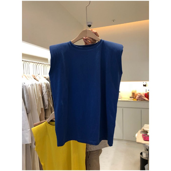 Sleeveless T-shirt Womens 2023 Summer New Arrival Loose Casual Student Top ins Exterior Girls Crewneck Vest Dark Blue  - Image 1
