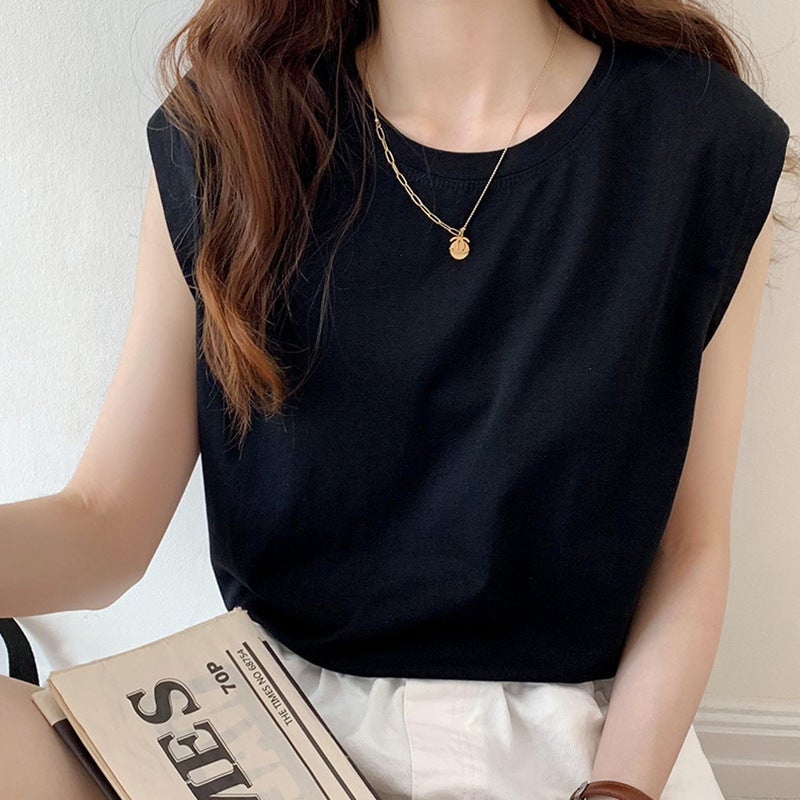 Sleeveless T-shirt Womens 2023 Summer New Arrival Loose Casual Student Top ins Exterior Girls Crewneck Vest Dark Blue  - Image 5