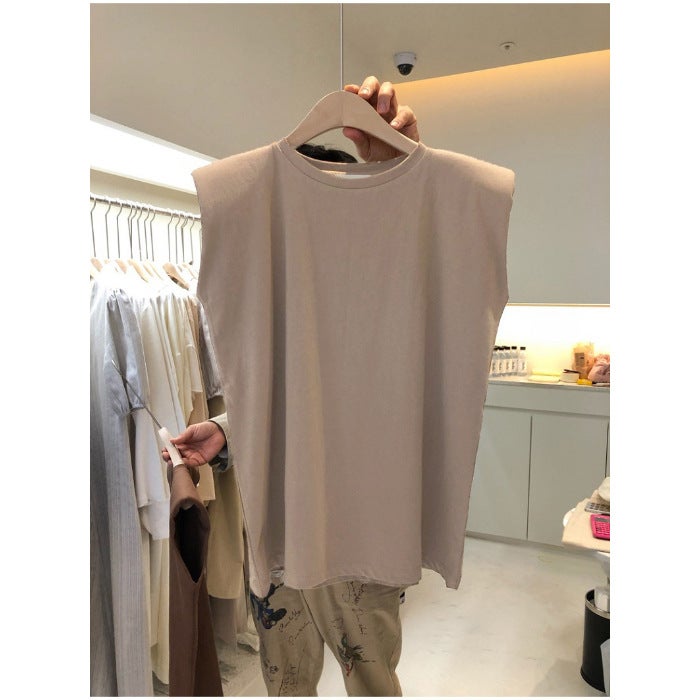 Sleeveless T-shirt Womens 2023 Summer New Arrival Loose Casual Student Top ins Exterior Girls Crewneck Vest Dark Blue  - Image 3