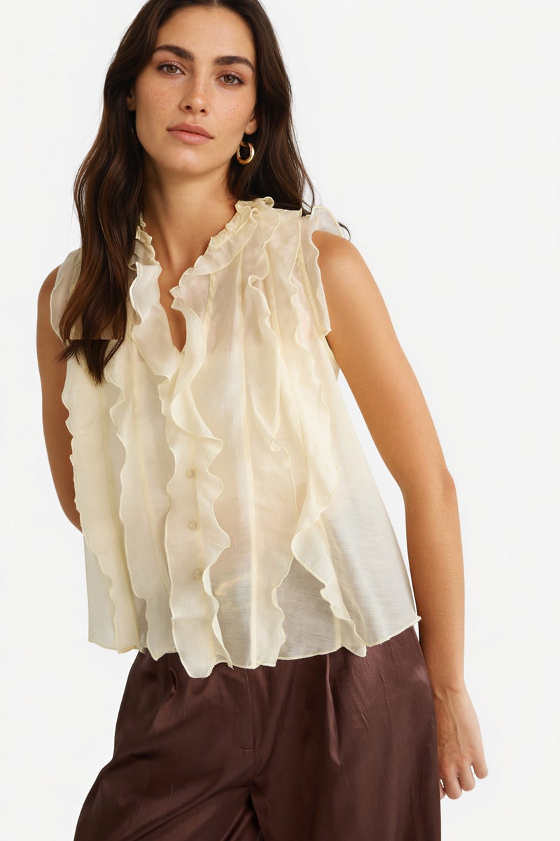 DeFacto Beige Woman Regular Fit Short Sleeve Blouse Casual - Image 3
