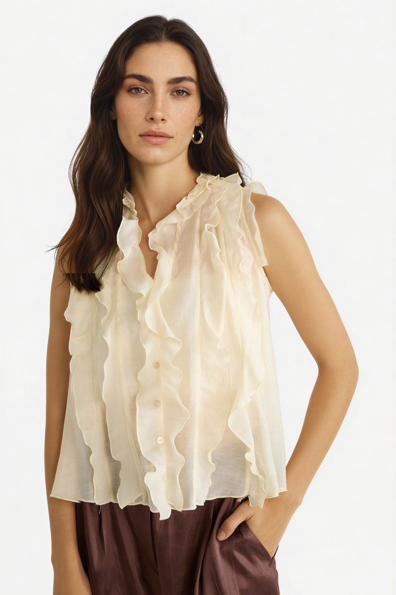 DeFacto Beige Woman Regular Fit Short Sleeve Blouse Casual - Image 4