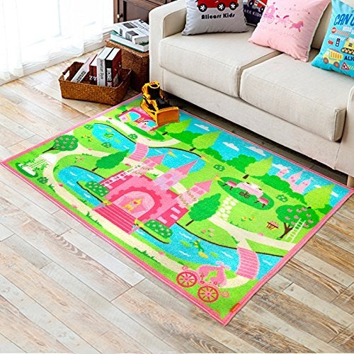 HUAHOO Pink Girls Bedroom Rugs Cartoon Castle Kids Rug Bedroom Floor Rugs Nylon Cartoon Kids Living Room Carpet (130x190cm(51''x75'')) - Image 2