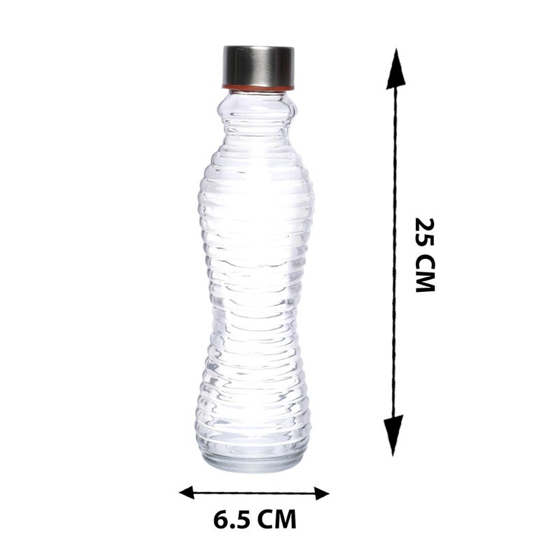 Cutting EDGE Glass Bottle 550ml Round StripedRing Design Water Bottle for School Home Office Travel Sport Yoga Gym Hot Cold Drinks Set of 4 - Image 2