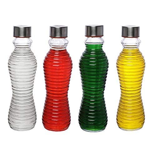 Cutting EDGE Glass Bottle 550ml Round StripedRing Design Water Bottle for School Home Office Travel Sport Yoga Gym Hot Cold Drinks Set of 4 - Image 1