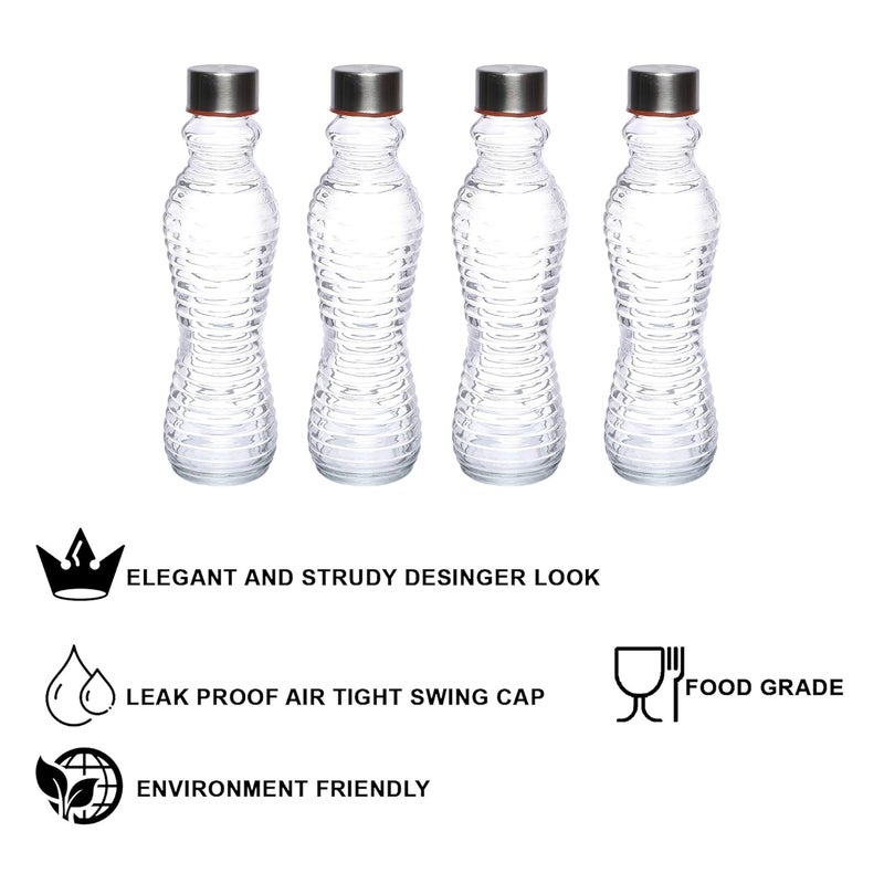 Cutting EDGE Glass Bottle 550ml Round StripedRing Design Water Bottle for School Home Office Travel Sport Yoga Gym Hot Cold Drinks Set of 4 - Image 3