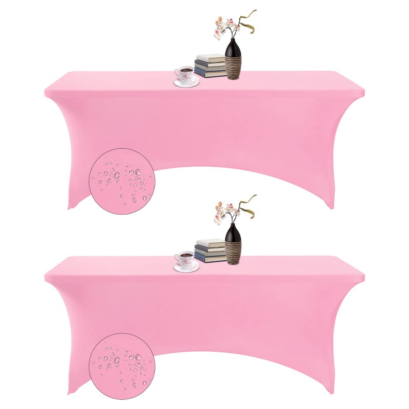eccwai 2Pack Spandex Waterproof Table Covers 6ftSpandex 6ft Waterproof Table Cover for PartyWedding Banquet and EventsPink