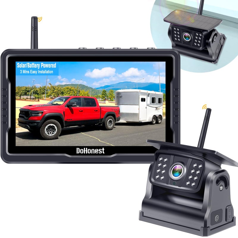 DoHonest Wireless Backup Camera Solar Magnetic: Portable Cordless Scratch-Proof Truck Trailer Hitch Rear View Camera HD 1080P No Wiring No Drilling Rechargeable 5'' Monitor Kit for Car RV Camper - DoHonest R50 - Image 1