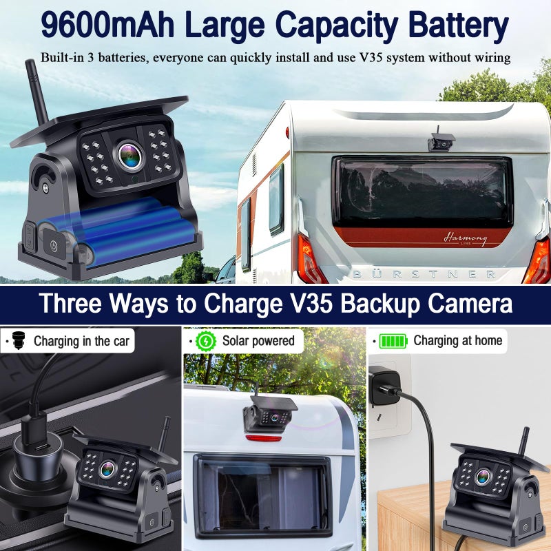 DoHonest Wireless Backup Camera Solar Magnetic: Portable Cordless Scratch-Proof Truck Trailer Hitch Rear View Camera HD 1080P No Wiring No Drilling Rechargeable 5'' Monitor Kit for Car RV Camper - DoHonest R50 - Image 3