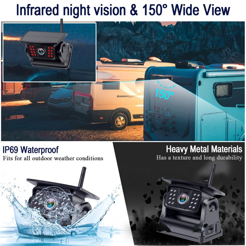 DoHonest Wireless Backup Camera Solar Magnetic: Portable Cordless Scratch-Proof Truck Trailer Hitch Rear View Camera HD 1080P No Wiring No Drilling Rechargeable 5'' Monitor Kit for Car RV Camper - DoHonest R50 - Image 5