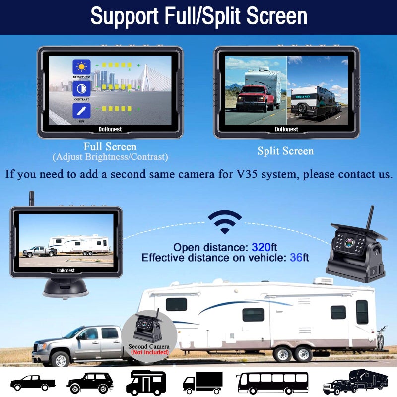 DoHonest Wireless Backup Camera Solar Magnetic: Portable Cordless Scratch-Proof Truck Trailer Hitch Rear View Camera HD 1080P No Wiring No Drilling Rechargeable 5'' Monitor Kit for Car RV Camper - DoHonest R50 - Image 4
