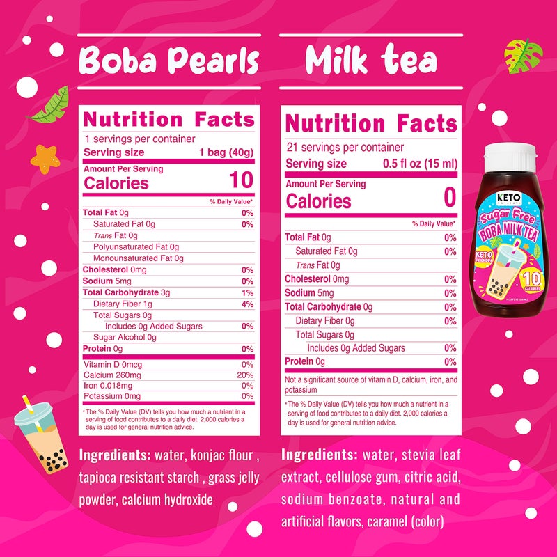 Sugar Free Boba Kit Milk Tea (21 servings) Diet 10 calories only. Keto friendly bubble tea kit Taiwanese milk tea. Low calorie drinks delicious boba tea kit. One kit contains boba pearls, sugar free milk tea syrup and straws - Image 5