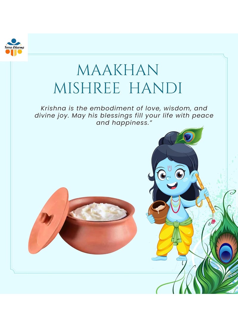 Terra Charms Terra Charms Clay Handi For Krishnas Clay Handi A Janmashtami Celebration Clay Pot Serving Pot Hand Craft Handi for Making Makhan Mishri Bhog Parsadm 1L Capacity  - Image 2