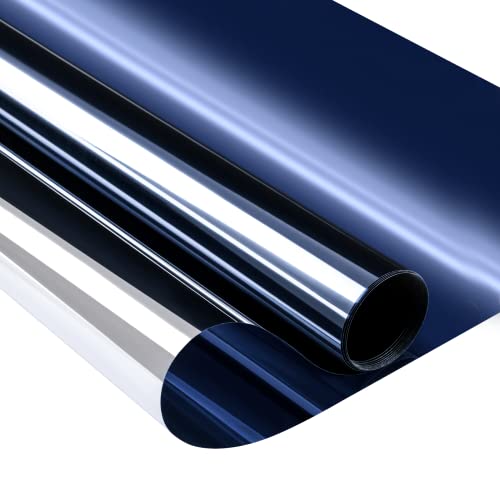 Niviy One Way Window Film Daytime Privacy Mirror Effect Reflective Window Tint for Home Self Adhesive UV Sun Blocking Heat Control Glass Door Films 175 x 787 inches Blue Silver - Image 1