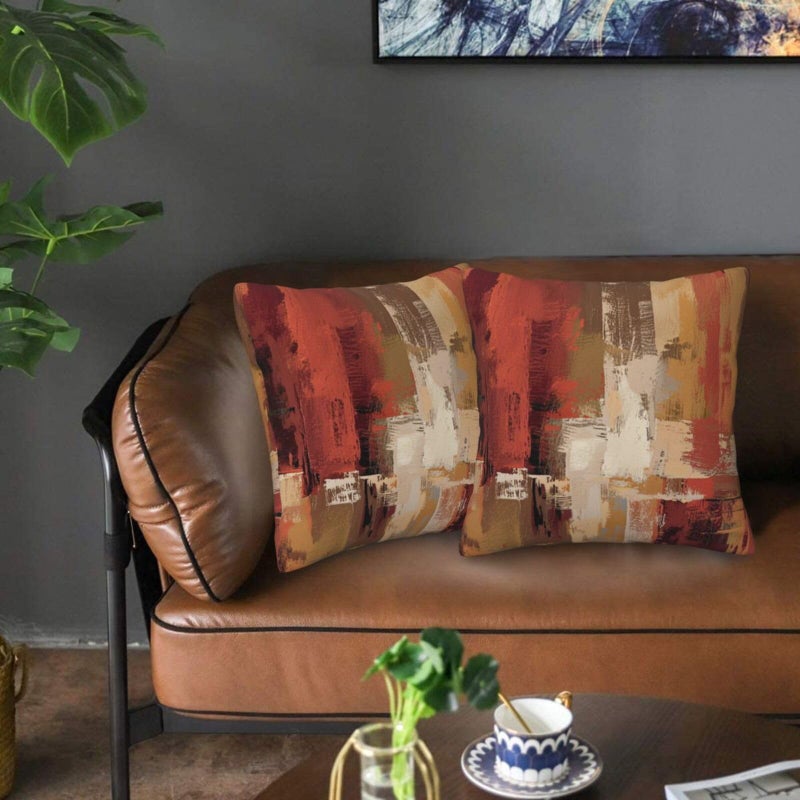 Lcokin Burnt Orange Abstract Throw Pillow Covers 18x18 in Set of 2, Decor Art Painting Orange Pillow Case Square Cushion Covers for Sofa Bed Couch Living Room - Image 5