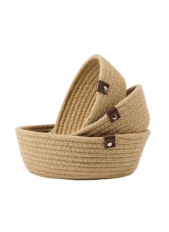 ALBY ALBY RUGS CREATION Mini Rope Paper Storage Jute Woven Shelf Basket Hamper Baby Nursery Tray Bucket Organizer Set of 3Beige  - Image 1
