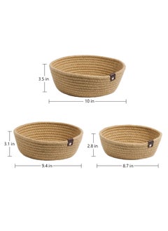 ALBY ALBY RUGS CREATION Mini Rope Paper Storage Jute Woven Shelf Basket Hamper Baby Nursery Tray Bucket Organizer Set of 3Beige  - Image 4
