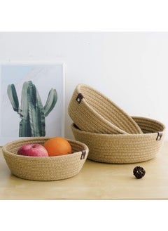 ALBY ALBY RUGS CREATION Mini Rope Paper Storage Jute Woven Shelf Basket Hamper Baby Nursery Tray Bucket Organizer Set of 3Beige  - Image 2