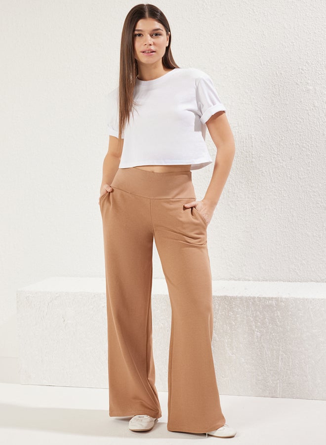 trendyol Stone Thin Extra High Waist Wide Leg/Wide Cut Trousers - Image 1