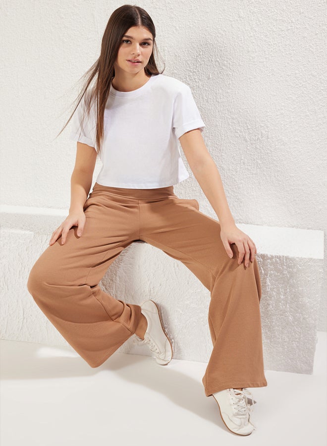trendyol Stone Thin Extra High Waist Wide Leg/Wide Cut Trousers - Image 2
