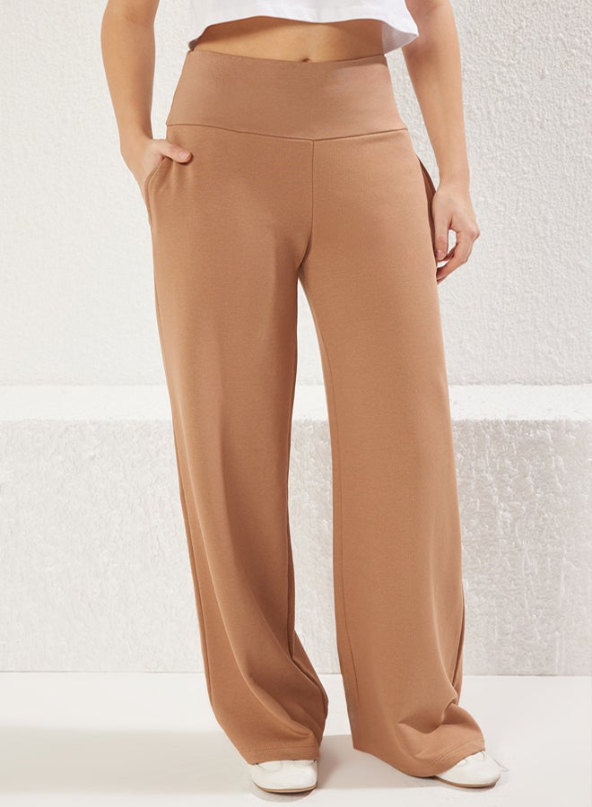 trendyol Stone Thin Extra High Waist Wide Leg/Wide Cut Trousers - Image 3