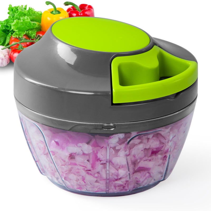 MAMICOOKER Manual Food Processor Vegetable Chopper, Portable Hand Pull String Garlic Mincer Onion Cutter for Veggies, Ginger, Fruits, Nuts, Herbs, etc.,450ml - Gray - Image 1