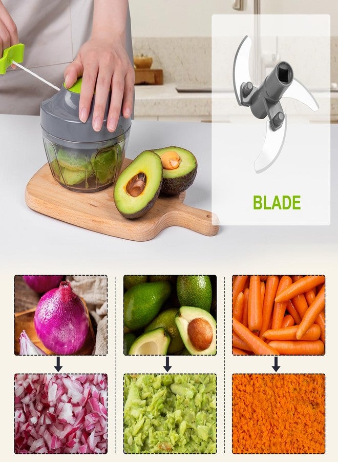 MAMICOOKER Manual Food Processor Vegetable Chopper, Portable Hand Pull String Garlic Mincer Onion Cutter for Veggies, Ginger, Fruits, Nuts, Herbs, etc.,450ml - Gray - Image 3