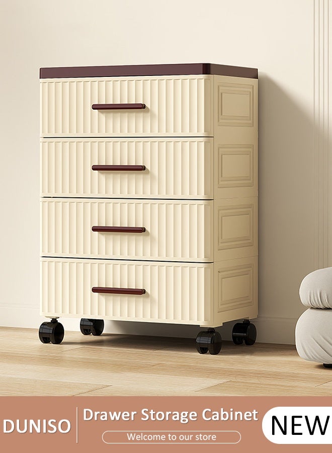 DUNISO 4-Layer  Storage Cabinet  with 360 ° Omnidirectional Wheels Handle，Storage Drawer Cart , Space Saving Dresser Storage Tower,Multifunctional Drawer Plastic Wardrobe，Storage Drawer Units  for Toys, Snacks, Books - Image 1