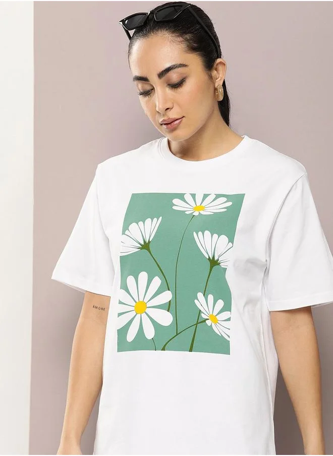 Dillinger Oversized Flower Print Drop Shoulder T-Shirt